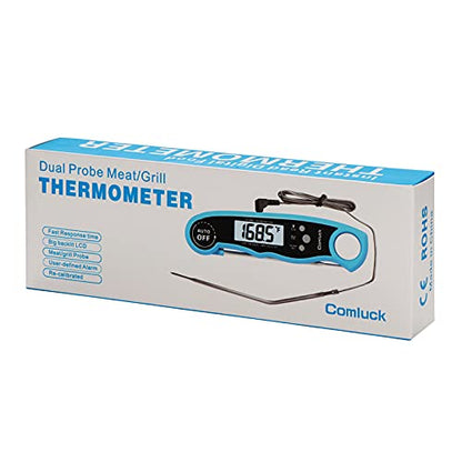 Digital Meat Thermometer for Cooking - Comluck CA002 Instant Read Meat Thermometer for Grilling and Smoking 2-in-1 Dual Probe Oven Safe Food Thermometer with Alarm for Grill BBQ Steak Turkey