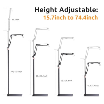Reptile Lamp Stand Reptile Light Stand, Freely Adjustable Height (15.7inch to 74.4inch) with 360° Adjustable Swing Arm, Heat Lamp Holder for Bearded Dragon Turtles Snake and Chicks