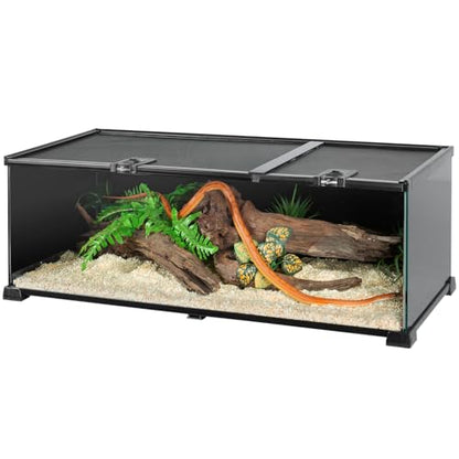 REPTIZOO Reptile Terrarium Tank 30" x 12" x 10", Black-Tinted Glass Snake Tank with Top Feeding Ports Top Screen Ventilation Reptile Habitat for Snake Spider