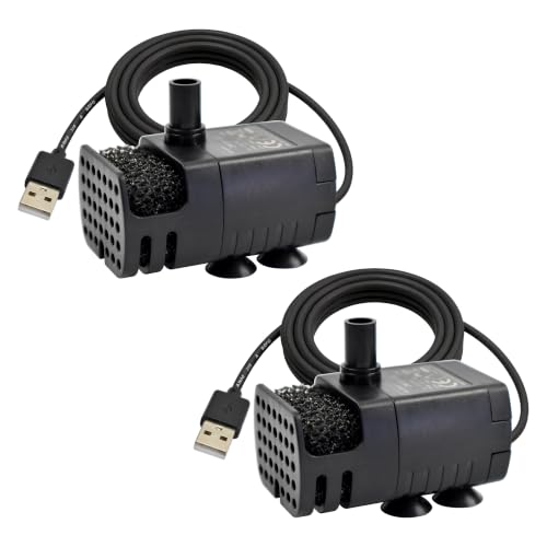 CONQUERALL 2PCS DC 5V Bird Bath Fountain 1W 150L/H 75cm Lift with Filter Pet Fountain Pump for Water Table (Black) - color: Usb 5v 1w 150l/H 75cm Head, size: 2PCS
