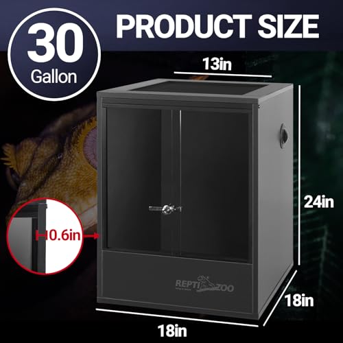 REPTI ZOO 30 Gallon PVC Tall Reptile Tank, 18x18x24 Reptile Terrarium for Frog Lizard Gecko Chameleon Snake, Tropical Rainforest Habitat Enclosure with Sliding Door & Top Screen Ventilation - size: 18x18x24 inch