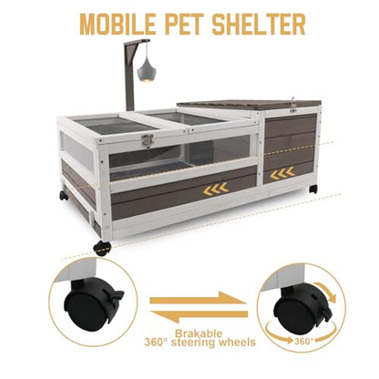 PetsCosset Tortoise Habitat Cage on Wheels with Lamp Stand & Pull-Out Waterproof Tray – Large Wooden Tortoise House, Indoor & Outdoor Reptile Enclosure 39" L x 23" W x 14" H Single Habitat - size: 39.0"L x 23.0"W x 14.0"H