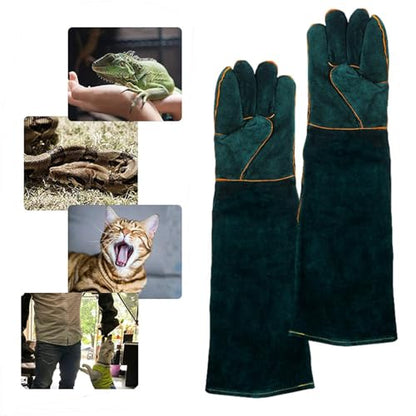 Animal Handling Gloves - Bite Proof Gloves, Multipurpose Bird Handling Gloves | Scratch Resistant PU Leather Pet Grooming - color: Green 60cm