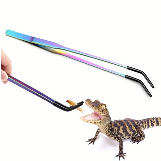 Stainless Steel Reptile Feeding Tongs with Rubber Tips, 10.6" Curved Long Tweezers for Aquarium Or Crafts, Bearded Dragon Tank Additions(3pcs, Coloful) - color: Colorful