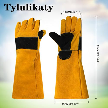 17.32inch Animal Handling Gloves, Animal Control Gloves Bite Resistant Snake Proof Cowhide Reinforced Leather Protection Dog Training Glove for Cats Scratch Reptiles Birds Falcon Grabbing - color: Yellow（17.32"）
