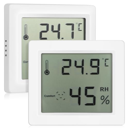 2 Pcs Digital Hygrometers with LCD Large Screen Display, Abs Material Indoor Humidity and Temperature Gauge for Daily Life Use, Compact Design Suitable for Pets, Babies,