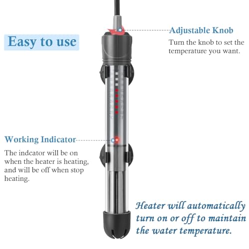 HITOP 50W Adjustable Aquarium Heater, Submersible Fish Tank Heater Thermostat with Suction Cups for 6-15Gal - size: 7in-50w
