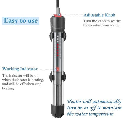 HITOP 25W Adjustable Aquarium Heater, Submersible Fish Tank Heater Thermostat with Suction Cups for 5-10Gal - size: 7in-25w