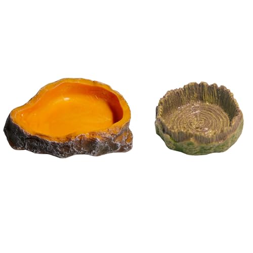 2 Pack Realistic Resin Reptile Food and Water Bowls Natural Simulation Tree Stump Feeding Dishes for Lizards Snakes Tortoises Geckos Decorative Terrarium Landscaping Accessories for Reptile Habitat - color: DS-000139