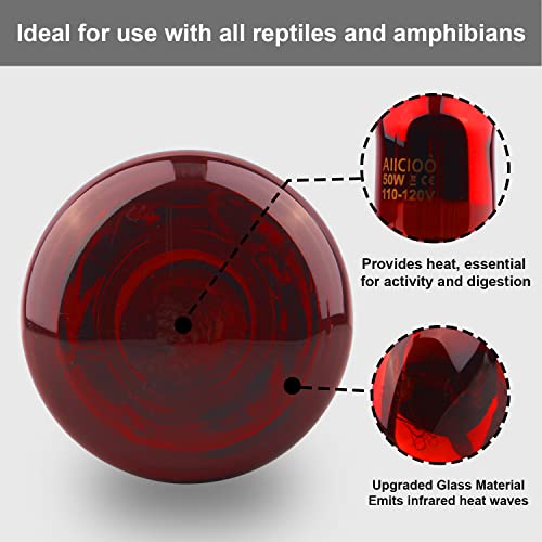Aiicioo Reptile Red Light Bulb - Reptile Heat Lamp Bulb Infrared Basking Spot Lamp for Bearded Dragon Lizard Turtle Hermit Crab Leopard Gecko Snake Chameleon 50W - color: ['Red'], size: ['50W']