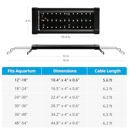 NICREW ClassicLED Plus LED Aquarium Light with Timer, 10 Watts, for 12 to 18 Inch Fish Tank Light, Daylight and Moonlight Cycle - size: 12 - 18 in