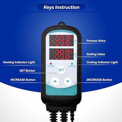Digital Temperature Controller,Dual Digital Temperature Controlled Outlet,Thermostat Plug,Greenhouse Heater with Thermostat,110-240V 1500W ,Thermostat with Dual LED Display