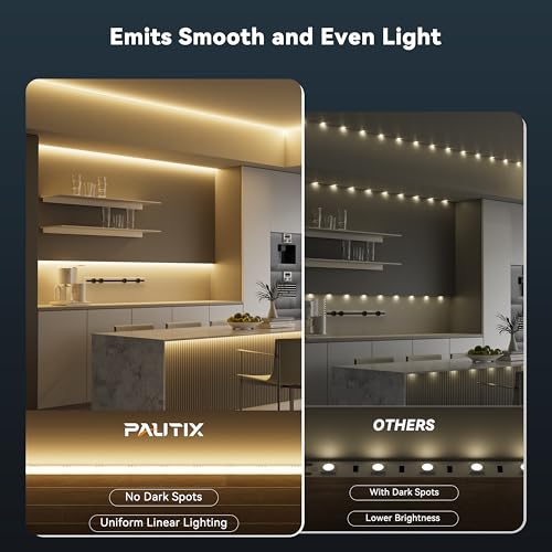 PAUTIX 5mm COB LED Strip Light 16.4ft/5m 3000K Warm White 504 LEDs/m,DC24V Flexible LED Tape for Cabinet Home DIY Lighting Projects(Power Supply&Controller Not Included) - size: 3000K/16.4ft(5mm width)