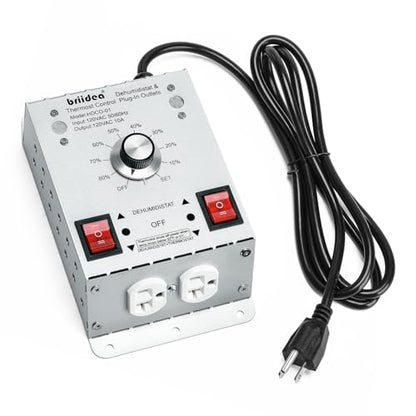 Crawl Space Humidistat Controller, Briidea Dehumidistat and Thermostat Control with 2 Plug in Outlets, Ideal for Basements Attics Garages, Reduce the Crawl Space Humidity Level