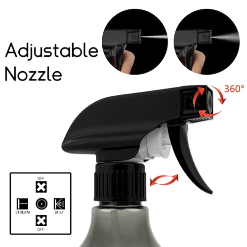 2 Pack 17oz/500ml Mist and Stream Adjustable Spray Bottles, Empty Spray Bottles with Measurements for Home Cleaning and Gardening, Grey and Green