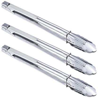 HINMAY Stainless Steel Locking Kitchen Tongs Extra Long Sturdy Heavy Duty Tongs Set for Cooking Grilling and Barbecue BBQ (14-Inch 3 Pieces) - size: 14" 14" 14"