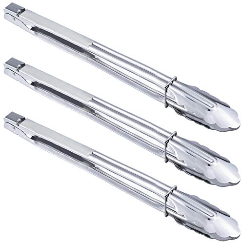 HINMAY Stainless Steel Locking Kitchen Tongs Extra Long Sturdy Heavy Duty Tongs Set for Cooking Grilling and Barbecue BBQ (14-Inch 3 Pieces) - size: 14" 14" 14"