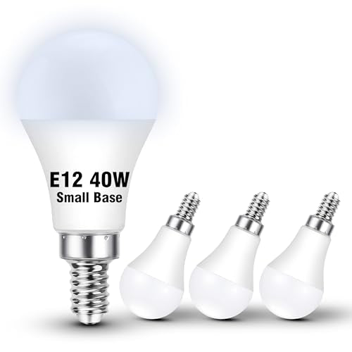 E12 LED Candelabra Light Bulb, 40W Equivalent Daylight White 5000K, 4W 450LM AC120V, E12 Small Base LED Light Bulbs for Chandelier Wall Sconces Ceiling Fan Lighting, Non-Dimmable, 4 Pack - color: Daylight White, size: 40 Watts