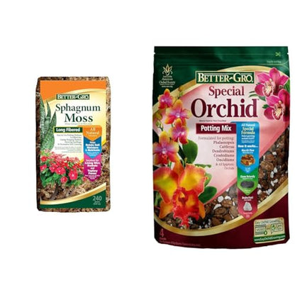 Better-Gro Sphagnum Moss - 100% Natural, Long-Fiber Moss for Orchids, Ferns, and Host & Better-Gro Special Orchid Mix - Premium Grade Orchid Bark Potting Mix for Potting, Repotting, Enhanced
