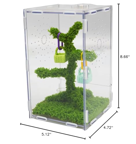 Jumping Spider Enclosure Kit with Acrylic Habitat, Feeding Tongs & Decor – 8.66"x5.12"x4.72" Ventilation Terrarium for Pet Spiders, Reptiles & Small Arboreal Pets