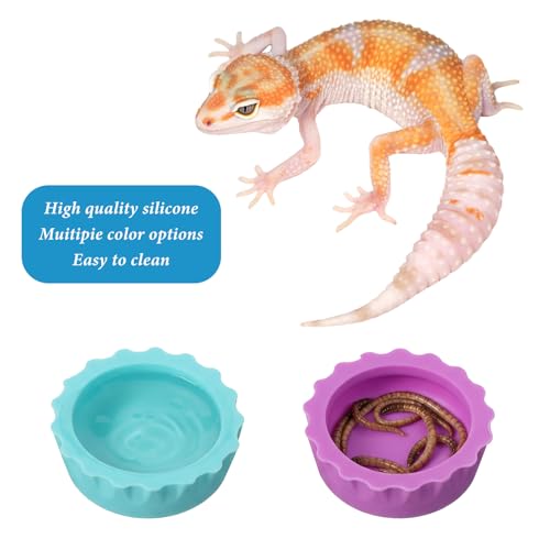 9 Pack Crested Gecko Food Dish & Spoons, Silicone Gecko Feeding Cups Reusable Small Reptile Food and Water Bowl Gecko Tank Accessories for Hermit Crabtortoise Tarantula Lizard, 7 Colors