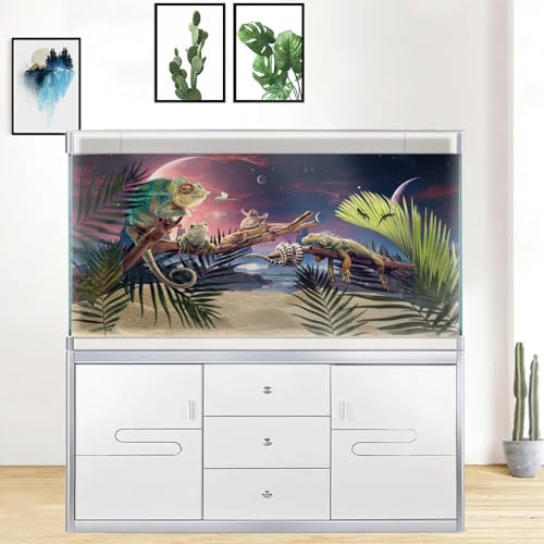 36X18IN Cosmic Spaceterrarium Background, Cool Parallel Space Themed Aquarium Reptile Habitat Background, Red Moon Aquarium Background with 10EVA Double-Sided Tape - color: space01, size: 36X18in/90X45cm