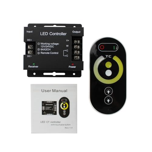 CCT LED Controller, Touch DC 12V-24V 12A RF Wireless Dimmer with Slide Remote Control, PWM Dimmable Brightness Adjust LED Strip Light Controller for CCT LED Strip Lights - color: CCT