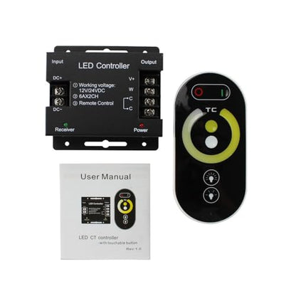 CCT LED Controller, Touch DC 12V-24V 12A RF Wireless Dimmer with Slide Remote Control, PWM Dimmable Brightness Adjust LED Strip Light Controller for CCT LED Strip Lights - color: CCT
