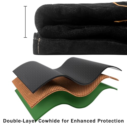Luwint Bite Resistant Gloves, 23.5’’L Double Leather Animal Handling Gauntlets with Reinforced Fingers, for Dog Training Snake Hunting Falconry Reptile Vet, Black