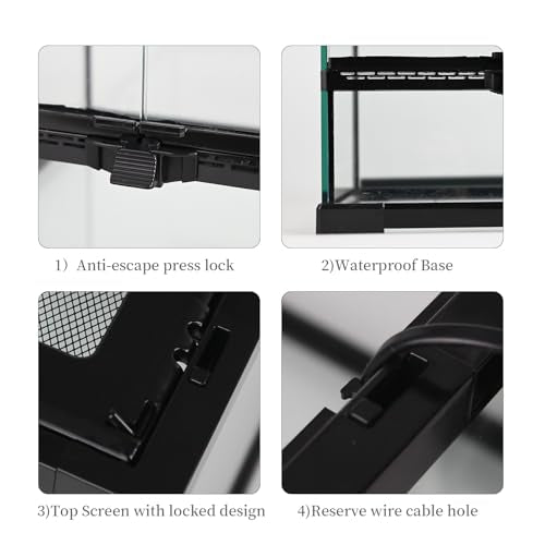 Reptile Glass Tank 12"*12"*12" Terrarium Habitat with Double Hinge Door and Top Screen Ventilation for Bearded Dragon,Lizard,Leopard Gecko,Snake,Hermit Crab with Carpet and Hygrothermograph - size: 12x12x12inch