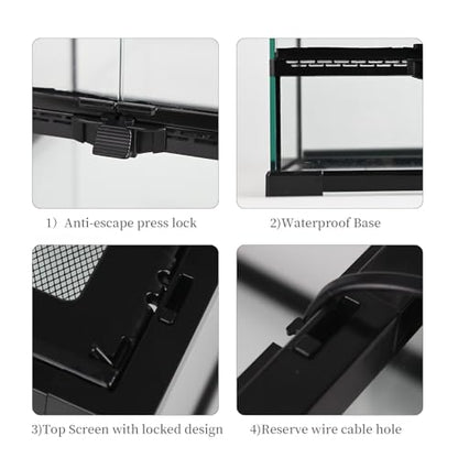 Reptile Glass Tank 12"*12"*12" Terrarium Habitat with Double Hinge Door and Top Screen Ventilation for Bearded Dragon,Lizard,Leopard Gecko,Snake,Hermit Crab with Carpet and Hygrothermograph - size: 12x12x12inch