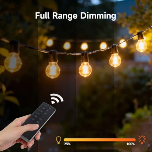 Outdoor Dimmer for String Lights,Plug-in Dimmer Switch 100FT Remote Control & Timer (2H/4H/6H/8H),Waterproof Light Dimmer for Outdoor & Indoor Use,Compatible with Dimmable LED/Tungsten/Patio Lights