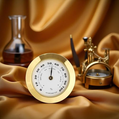 Gold Upgraded Hygrometer Humidity Meter Mini 38mm Round Glass Analog Hygrometer Suitable for Humidors Guitar Violin Thermometer for with Probe
