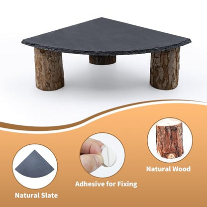 Bearded Dragon Tank Accessories, Basking Platform with Slate Rock and Wooden Pile, Leopard Gecko Hides and Caves, Reptile Tank Accessories for Bearded Dragons, Geckos, Ball Pythons, Tortoise