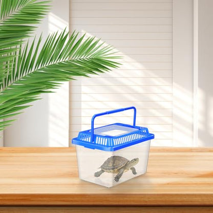 Portable Turtle Carrier with Lid, Mini Plastic Aquarium Fish Tank, Impact-Resistant Reptile Breeding Box for Home and Travel Use