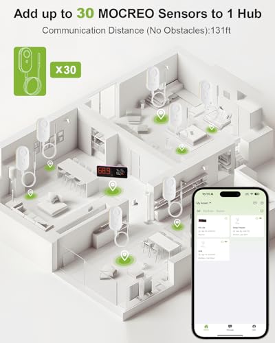 MOCREO WiFi Refrigerator Thermometer, Remote Email & App Alert, 2 Years Data Export, 1 Smart Temperature Sensor Frezzer Alarm with Digital Monitor Hub for Home, Kitchen, Fridge - style: 1 LCD Hub + 1 Sensor