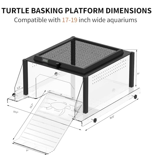 Upgraded Turtle Basking Platform for Aquatic Turtles with Temp & Humidity Gauge, Clear Acrylic Turtle Dock, Flip-Open Lid, Non-Slip Ramp & Escape-Proof, Fits 17–19" Aquariums - size: Fit 17-19 Inchs Wide