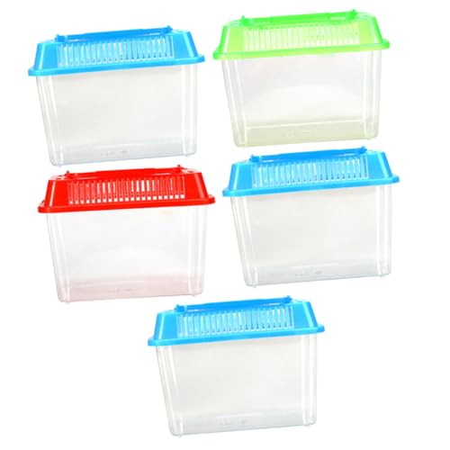 Mipcase 5pcs Portable Handheld Fish Tank Mixed Color Transparent Turtle Feeding Box for Small Pets Lightweight Plastic Breeding Aquarium Ventilation Design Easy to Clean and Operate