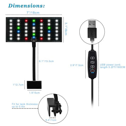 DOMICA Clip On Aquarium Light with Timer for 3 to 8 Gal Fish Tank (Dimmable Full Spectrum LED) USB Moving Lamp for Open Terrarium (Adapter NOT Included), Black, DM-USBLIGHT+T02