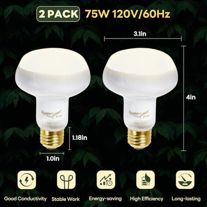 Reptile Heat Lamp, 2 Pack 75W Simulated Natural Sunlight Heat Lamp Bulbs Reptile Warm Light Lamps UVA Daylight Basking Light for Bearded Dragon Chameleon Turtle Snake Gecko Lizard Chicken, White - color: White(75w), size: Day