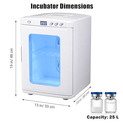 Incubators for Hatching Eggs 25L, Portable Scientific Laboratory Incubator Cooling and Heating 10°C-60°C (72°F to 140°F), Reptile Incubator with AC & DC Power for Small Reptiles, White