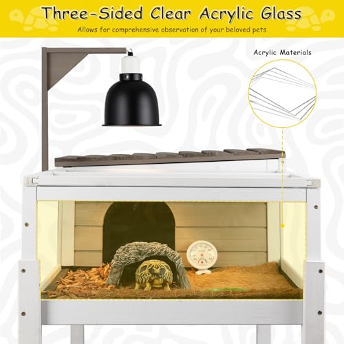 Gowoodhut Turtle Box Tortoise Enclosure with Removable Legs - Turtle & Tortoise Habitat for Indoors & Outdoors - Leakproof Tray & Lamp Holders Included - Breeding Box