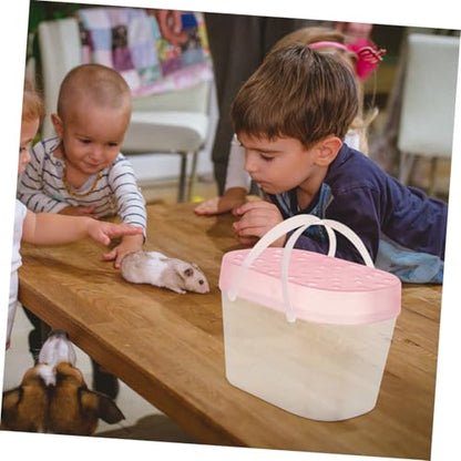 Beaupretty 2pcs Portable Hamster and Reptile Plastic Carriers Medium Size Pink Small Animal Travel Boxes for Hamsters Turtles and Crawling Pets