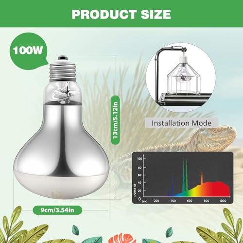 2 Pack 100W Reptile Heat Lamp Bulbs, Full Spectrum UVA/UVB Reptile Light Bulb and Basking Spot Light, UVB Light for Reptiles and Bearded Dragon, Turtle, Lizard, Snake, Amphibians - style: 2PCS 100W UVB Bulbs