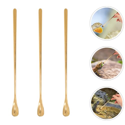 Housoutil 3pcs Reptile Feeding Spoon Handle Lizard Food Scoop for Bearded Dragons Geckos More Easy to Use for Pet Owners Gold - color: As Shown 3