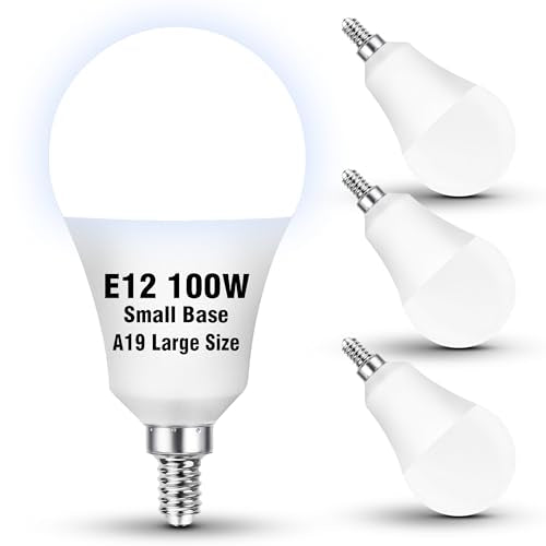 E12 A19 LED Candelabra Bulbs 100W Equivalent Daylight White 5000k, A60 Globe Shape Ceiling Fan Light Bulbs 9W 1000LM, E12 Small Candelabra Screw Base Chandelier Pendant Light Bulb, Non-Dimmable, 4Pack - color: Daylight White, size: 100 Watt (4 Count)
