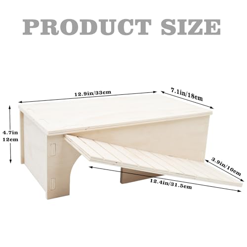 Oooct Bearded Dragon Hide Cave, Wooden Lizard Hideout with Climbing Ramp, Reptile Habitat with Basking Platform, Tank Accessories for Bearded Dragon Lizard Chameleon Hamster 12.9 × 11 × 4.7 Inch - size: 12.9 × 11 × 4.7 Inch