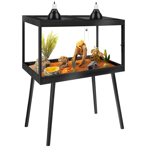 PROLEE Reptile Enclosure with Leg, 30 Gallons Bearded Dragon Tank, Tempered Glass Lizard Tank with Metal Mesh Tops and Lockable Door, Spacious Reptile Habitat for Snake,Lizard (Black) - color: Black, size: 24"x16"x16",30Gallons