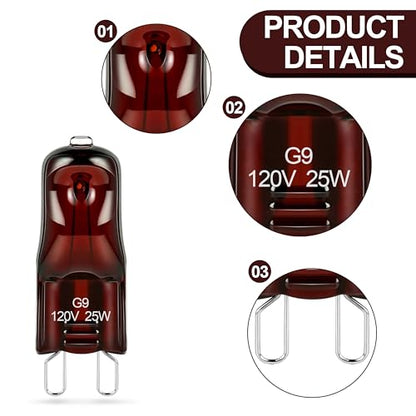 G9 25 Watt Infrared Heat Lamp Bulbs for Reptile | 2 Pin Base Light Bulb Replacement Dimmable Warm Red-2Pcs