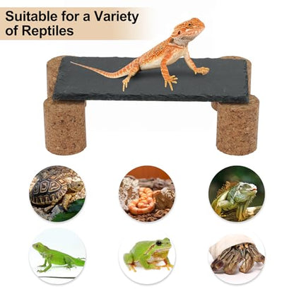Reptiles Slate Rocks, Basking Surface Reptile Basking Platform, Enhances Climbing Activity, Black Gray, 1 Set